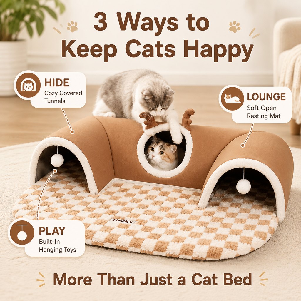 3-in-1 Multi-Cat Tunnel Bed and Play Mat for Indoor Cats