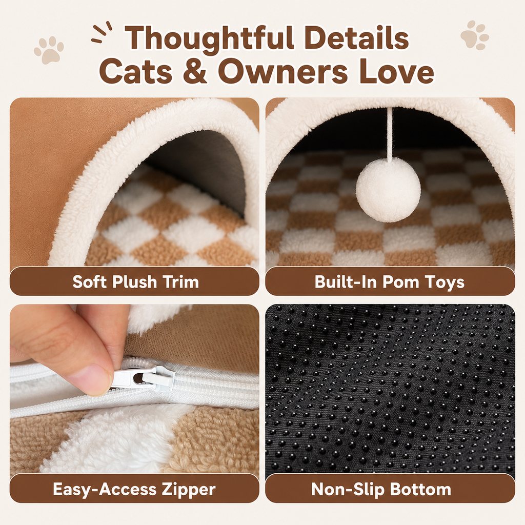 3-in-1 Multi-Cat Tunnel Bed and Play Mat for Indoor Cats