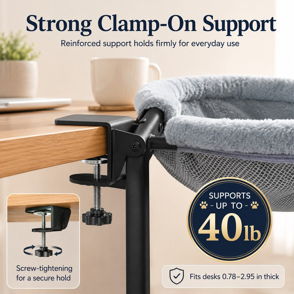 Desk-Mounted Clamp-On Cat Bed