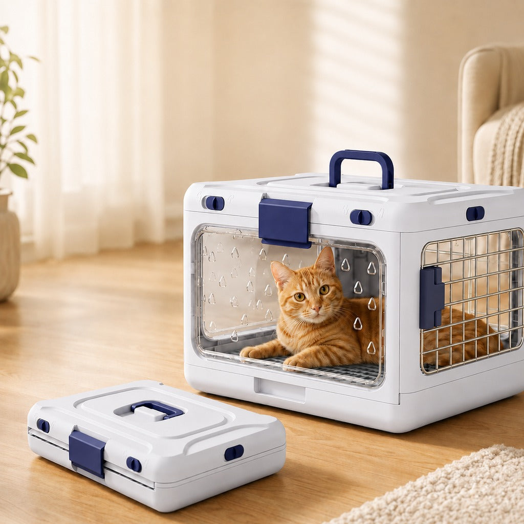 Collapsible Pet Travel Carrier - Foldable Hard-Sided Crate