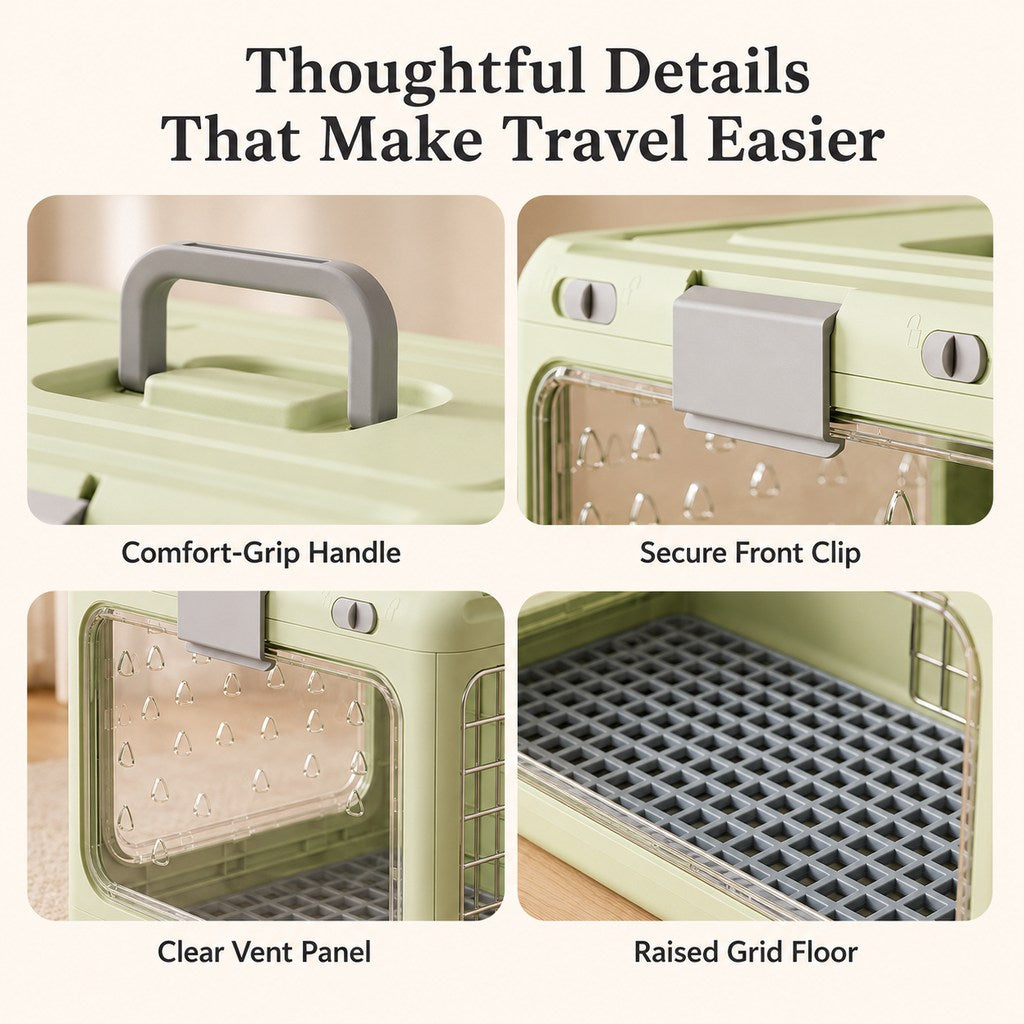 Collapsible Pet Travel Carrier - Foldable Hard-Sided Crate