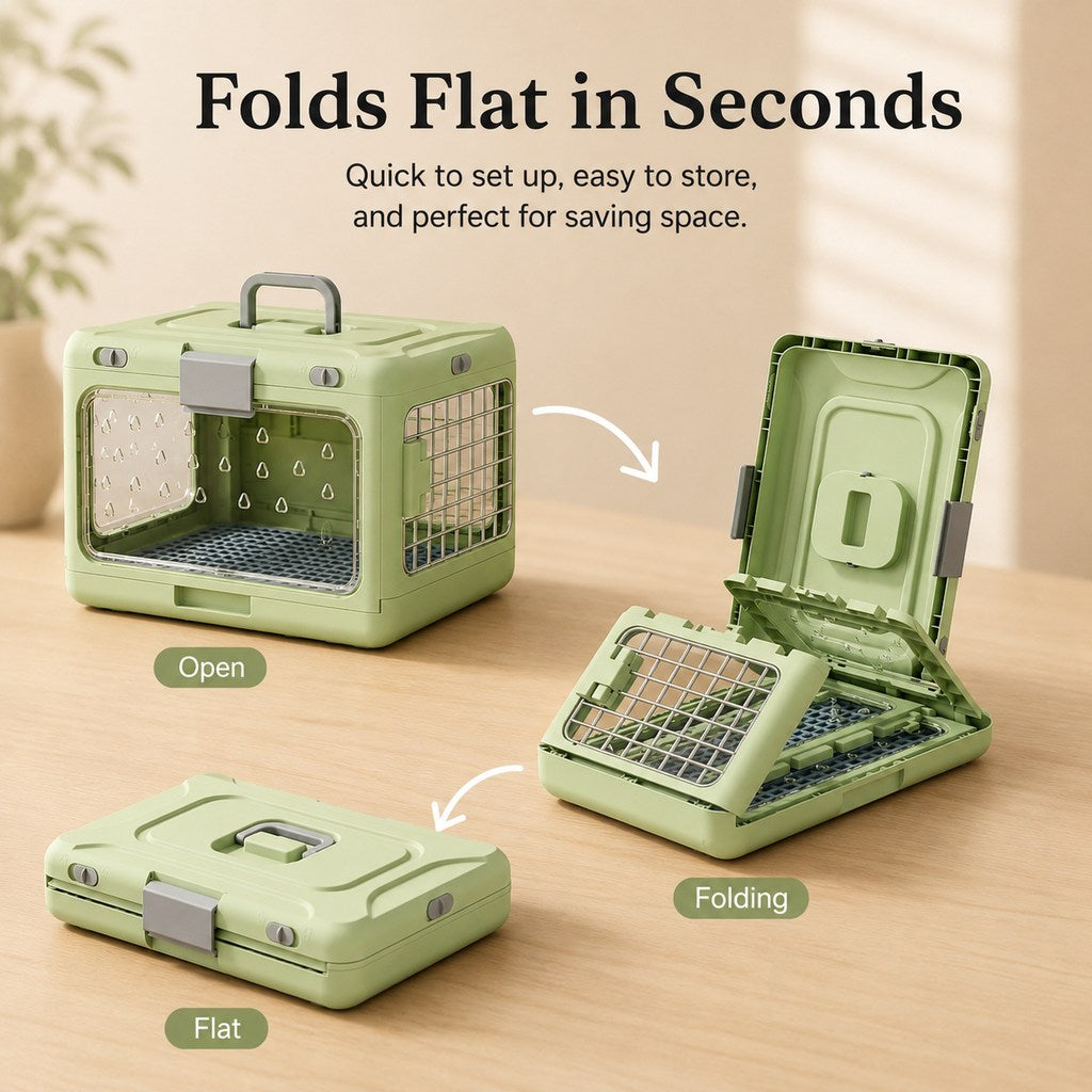 Collapsible Pet Travel Carrier - Foldable Hard-Sided Crate