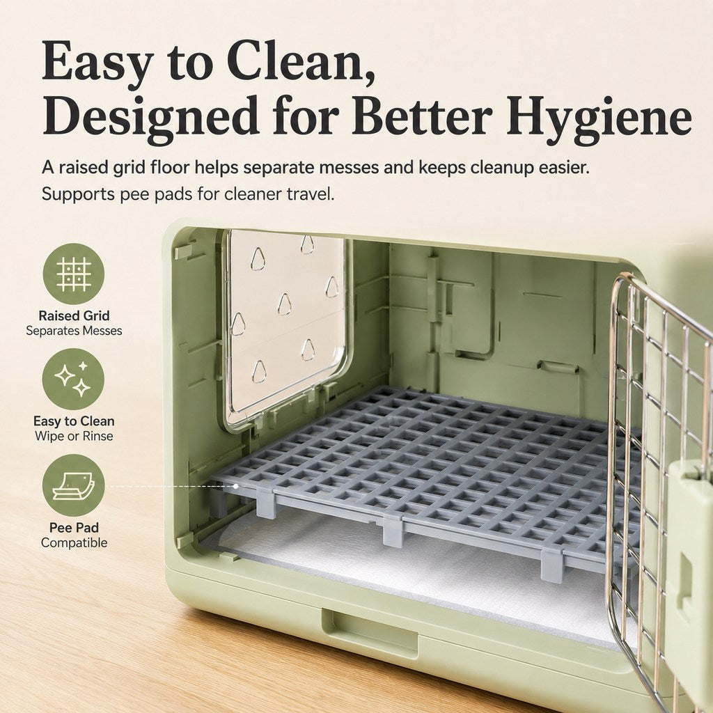 Collapsible Pet Travel Carrier - Foldable Hard-Sided Crate