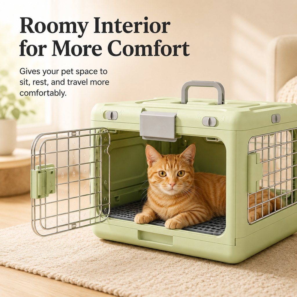 Collapsible Pet Travel Carrier - Foldable Hard-Sided Crate