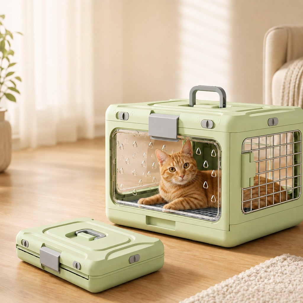 Collapsible Pet Travel Carrier - Foldable Hard-Sided Crate