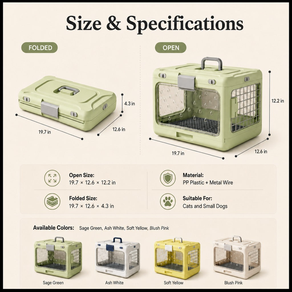 Collapsible Pet Travel Carrier - Foldable Hard-Sided Crate