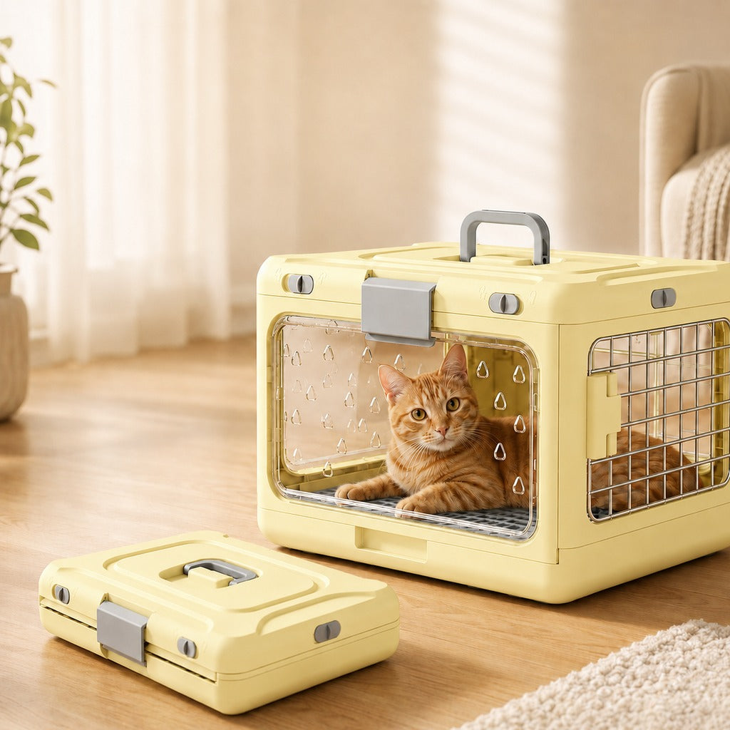 Collapsible Pet Travel Carrier - Foldable Hard-Sided Crate