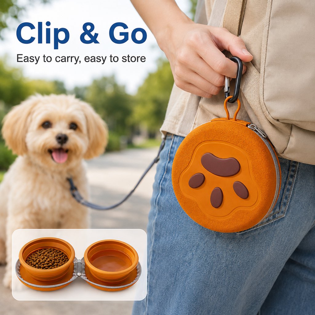 2-in-1 Collapsible Pet Travel Bowl for Walks and Road Trips