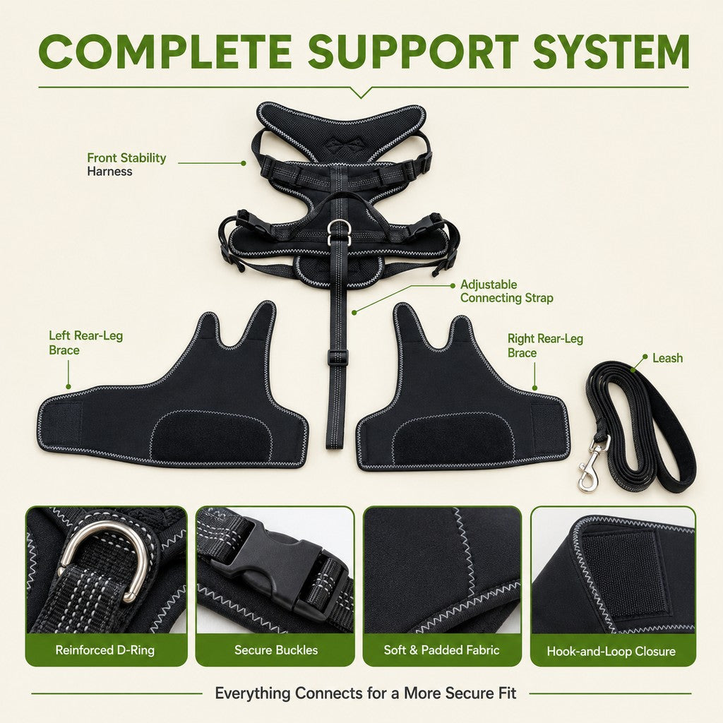 Dual Rear Leg Dog Brace with Harness for Weak Hind Legs