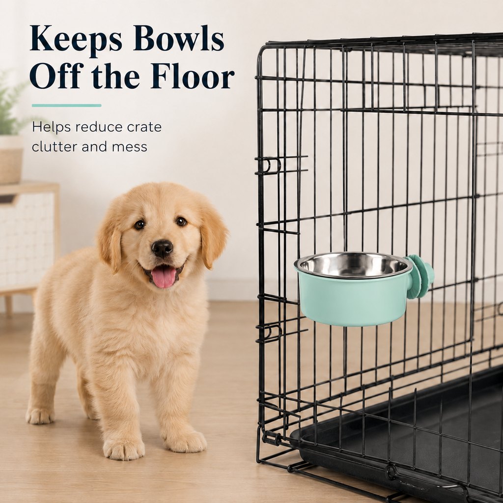 Crate-Mounted Stainless Steel Pet Bowl for Kennels