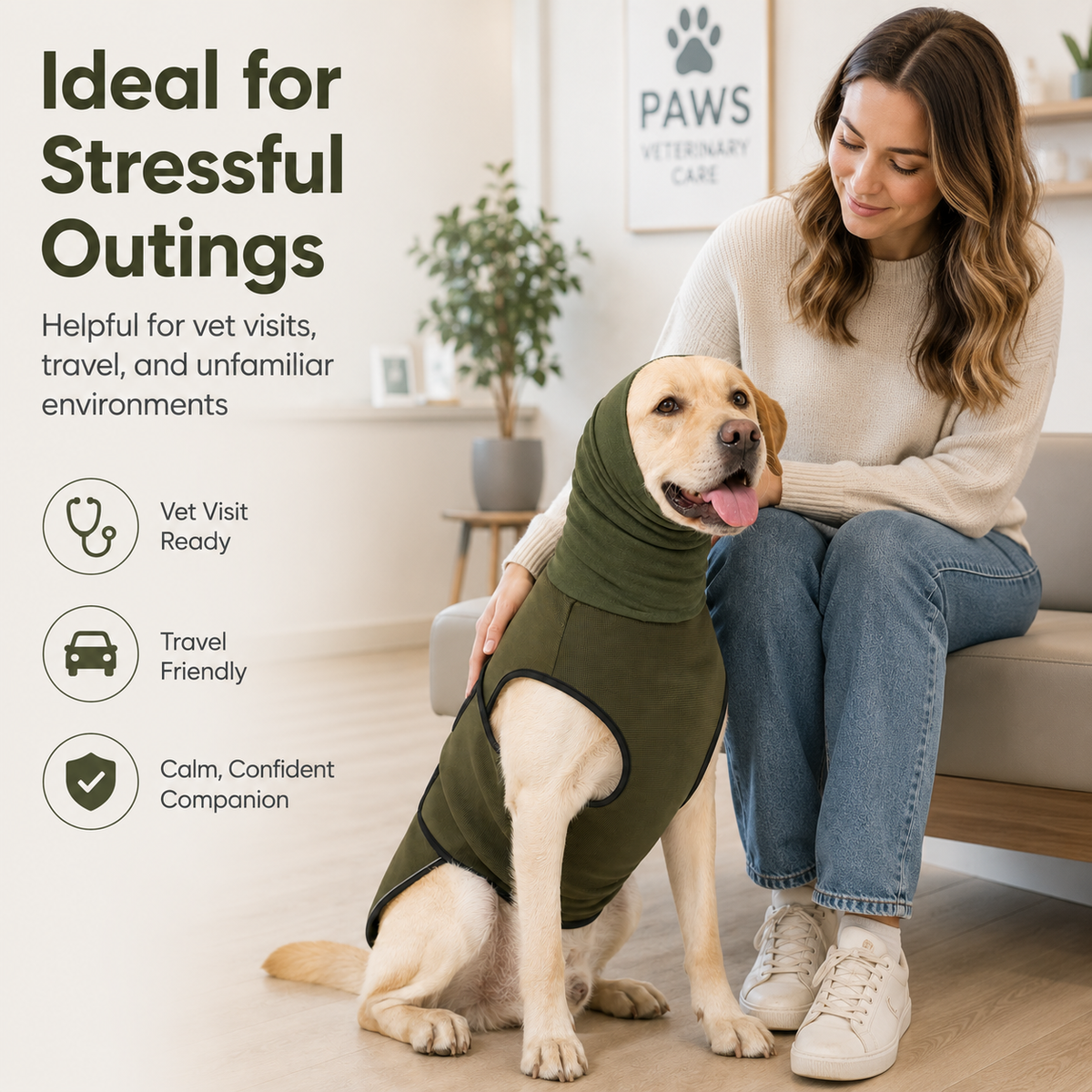 Dog Calming Shirt with Ear Hood for Fireworks & Storms