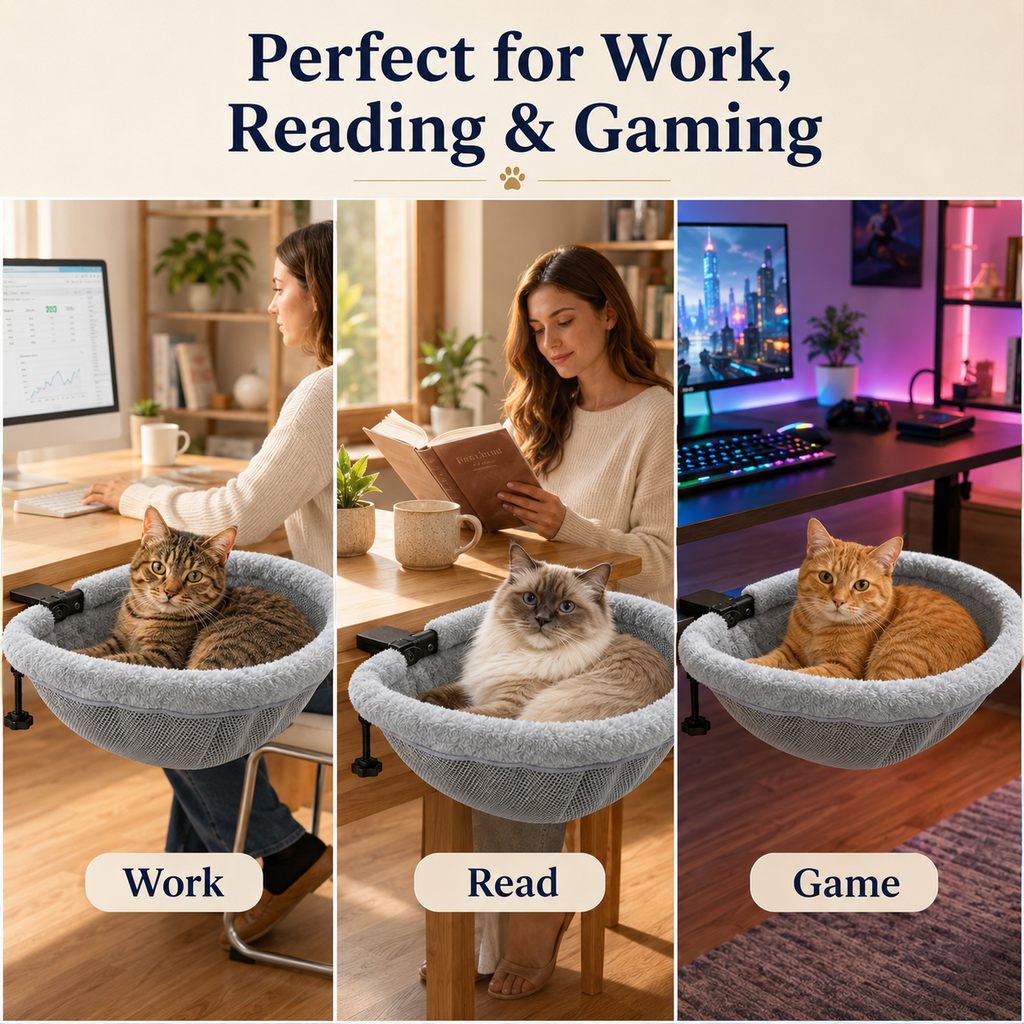 Desk-Mounted Clamp-On Cat Bed