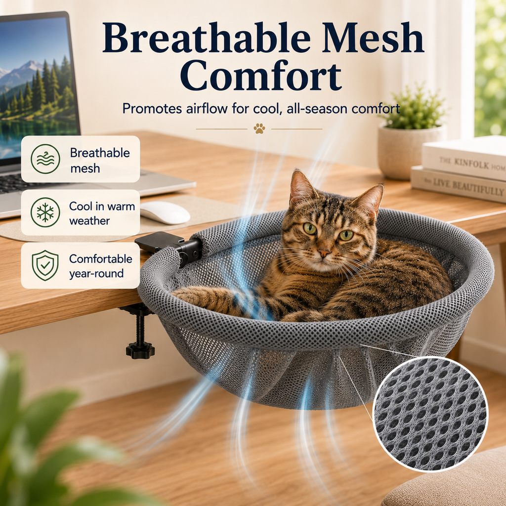 Desk-Mounted Clamp-On Cat Bed