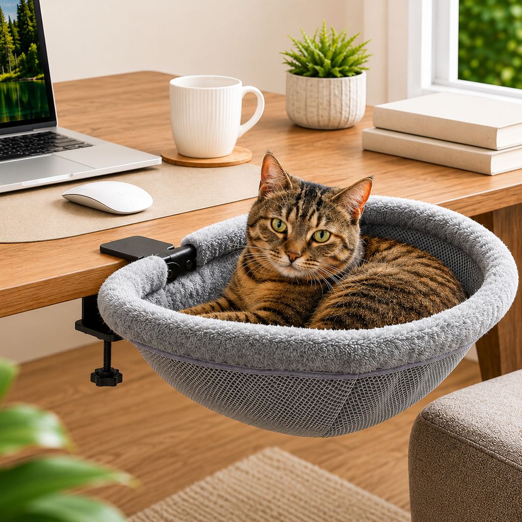 Desk-Mounted Clamp-On Cat Bed