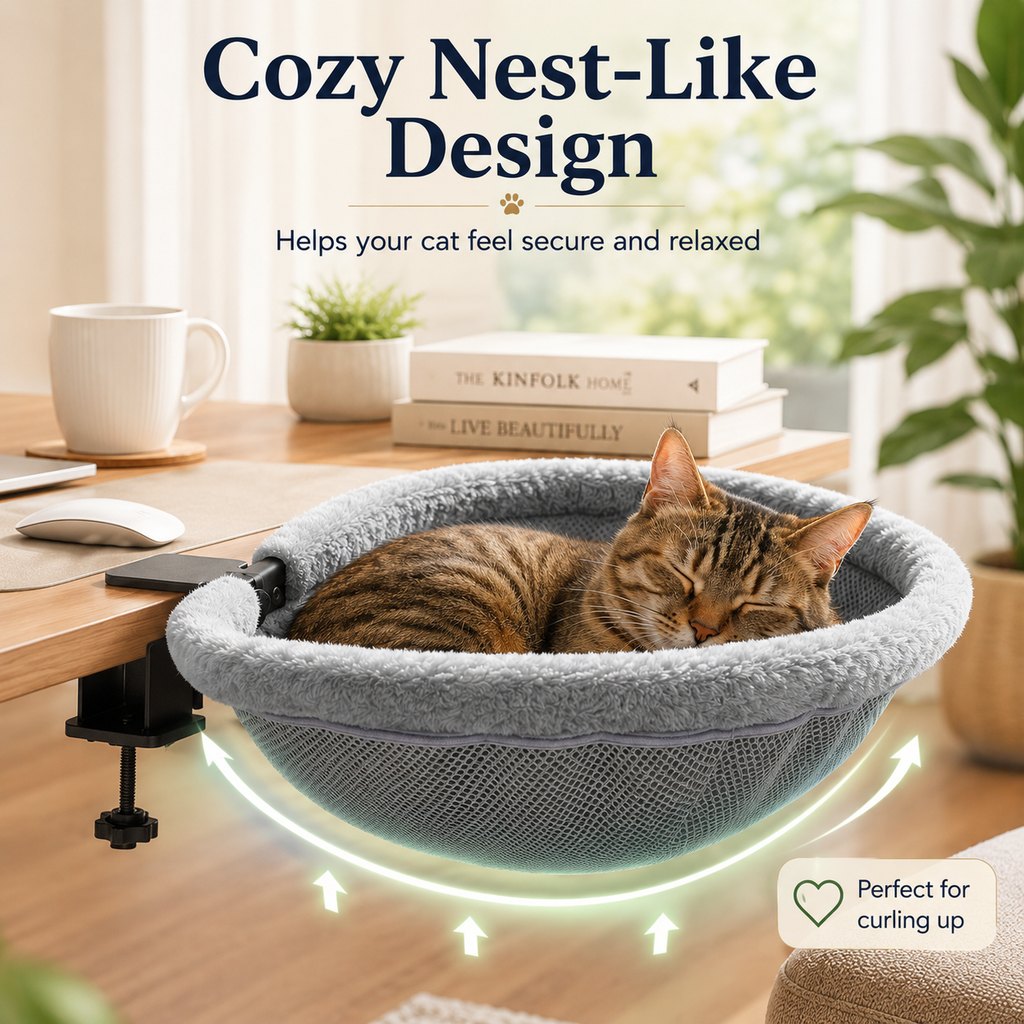 Desk-Mounted Clamp-On Cat Bed