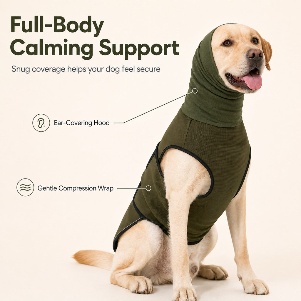 Dog Calming Shirt with Ear Hood for Fireworks & Storms