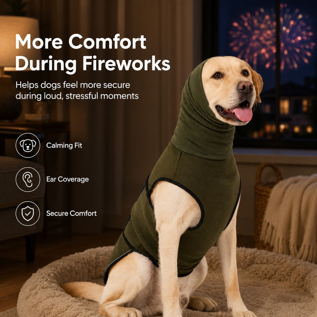 Dog Calming Shirt with Ear Hood for Fireworks & Storms