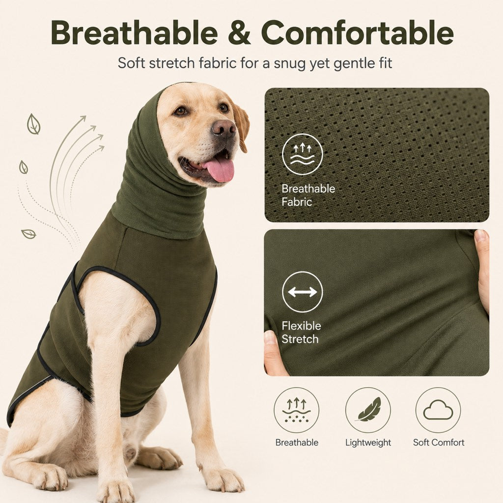 Dog Calming Shirt with Ear Hood for Fireworks & Storms