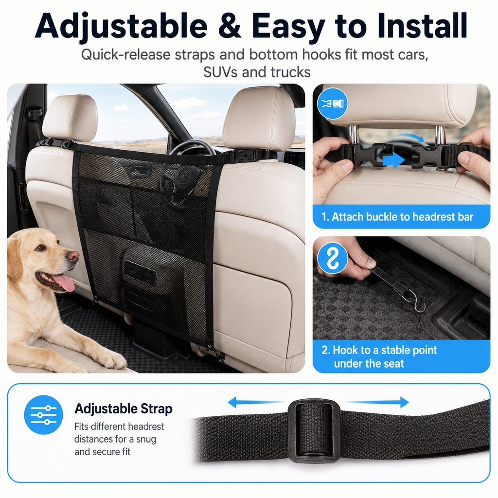 Dog Car Barrier Mesh for Back Seat Road Trips