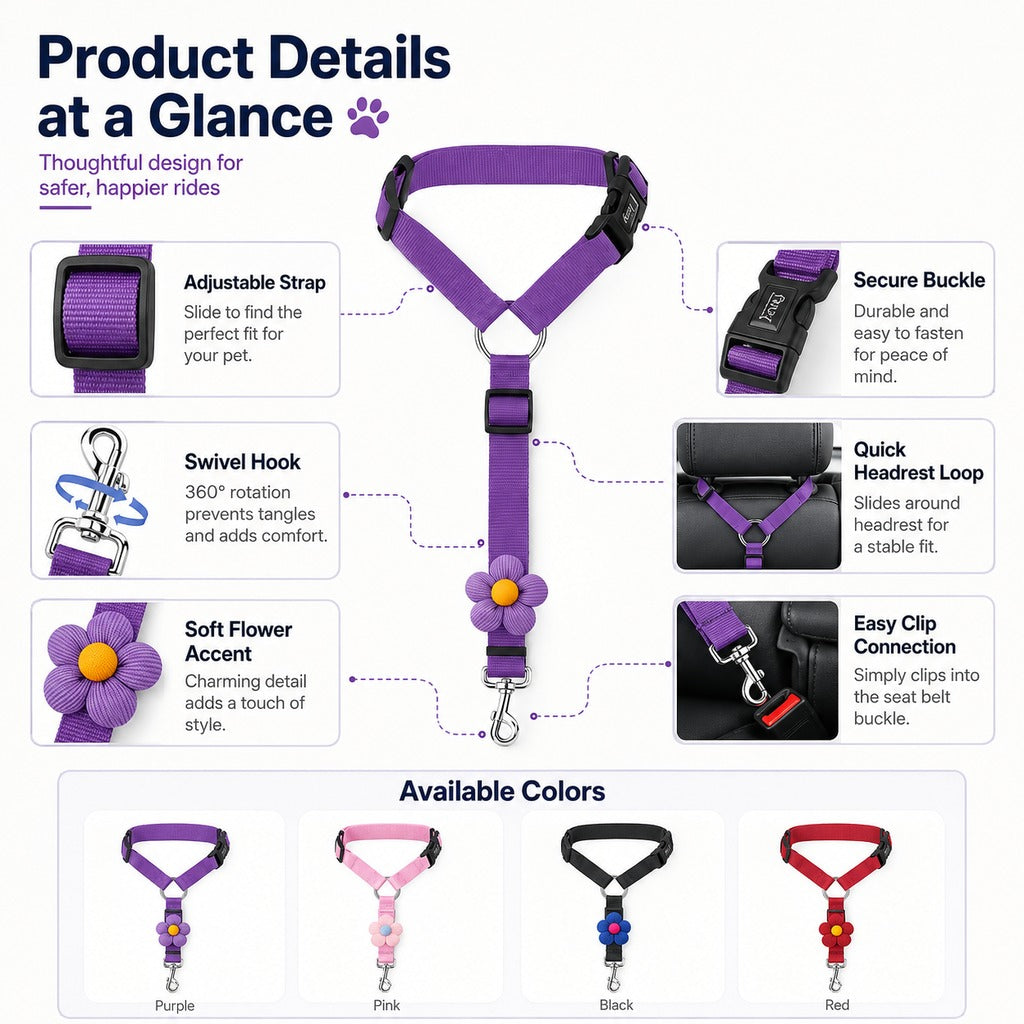 Adjustable Dog Car Seat Belt for Back Seat Travel