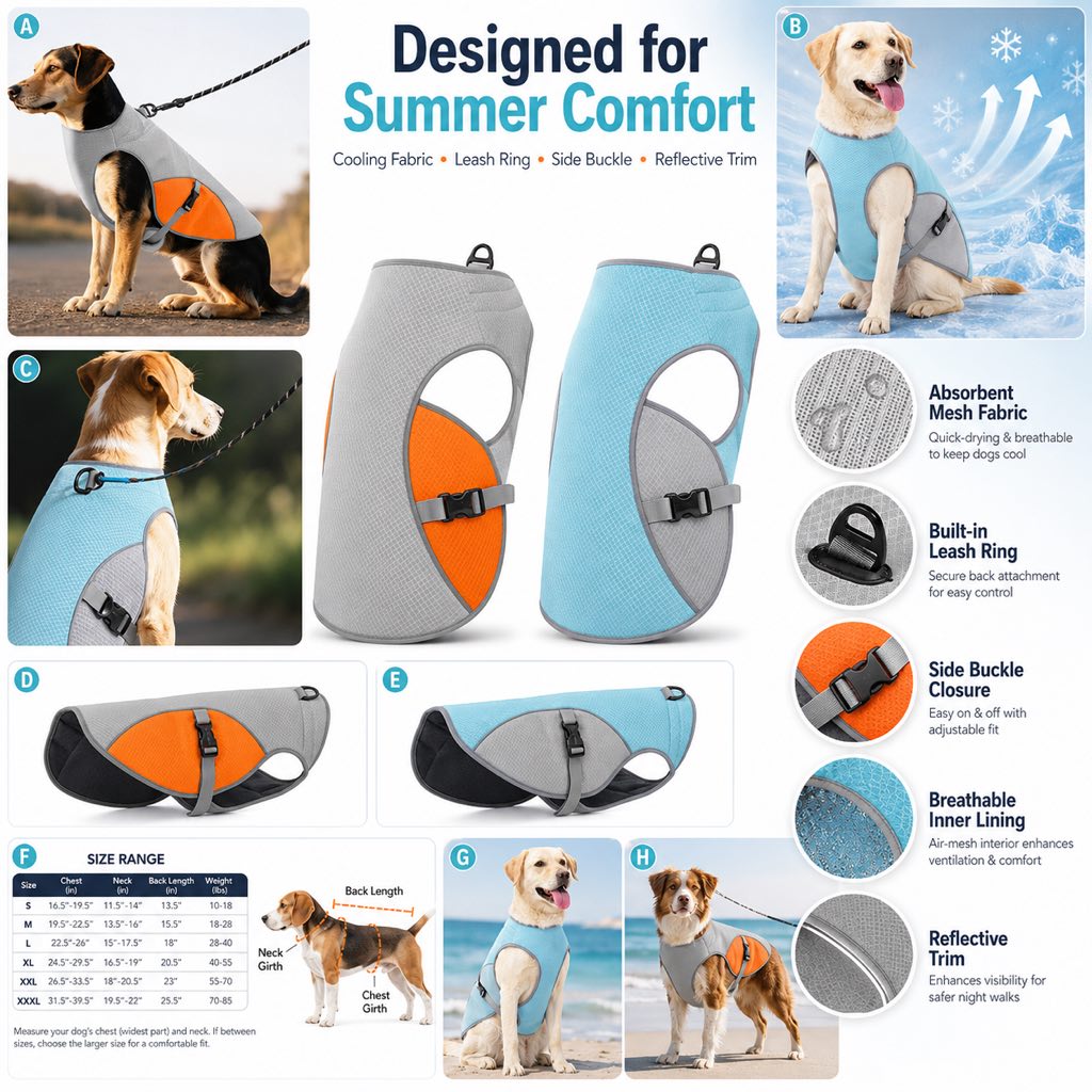 Dog Cooling Vest for Summer Walks - Wet-to-Cool Jacket