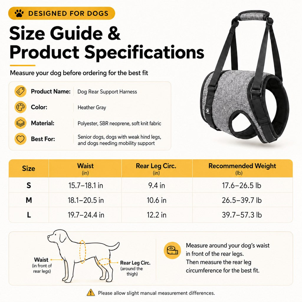 Rear Support Dog Sling Harness for Stairs & Car Rides