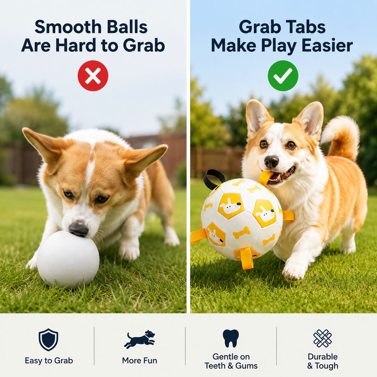 Interactive Dog Soccer Ball with Grab Tabs - Inflatable