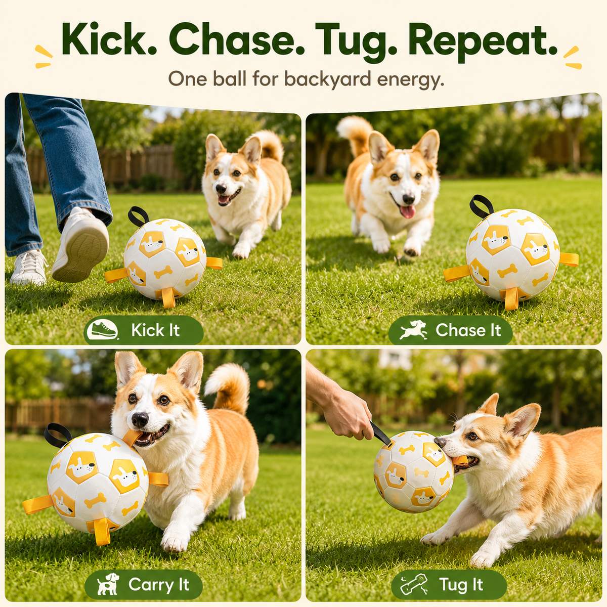 Interactive Dog Soccer Ball with Grab Tabs - Inflatable
