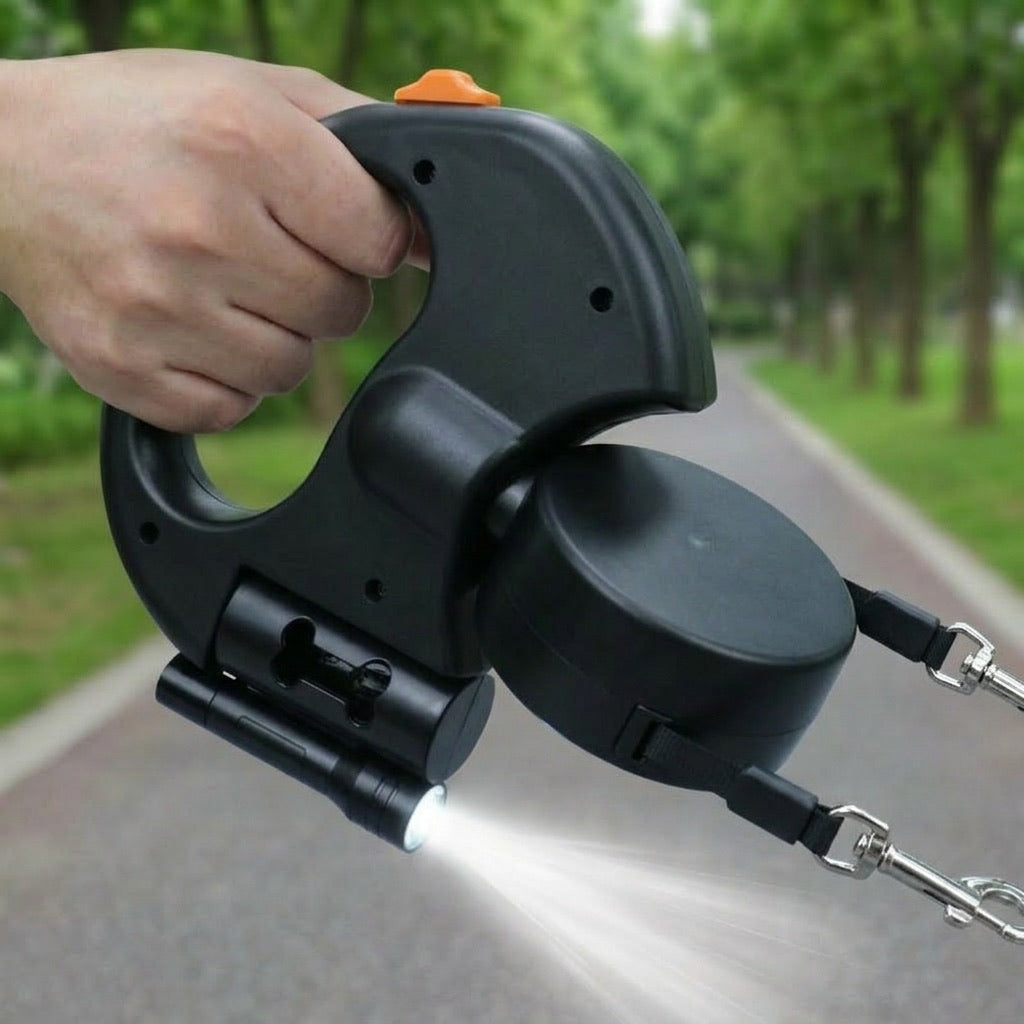 Dual Dog Leash, 360° Tangle-Free Retractable with LED