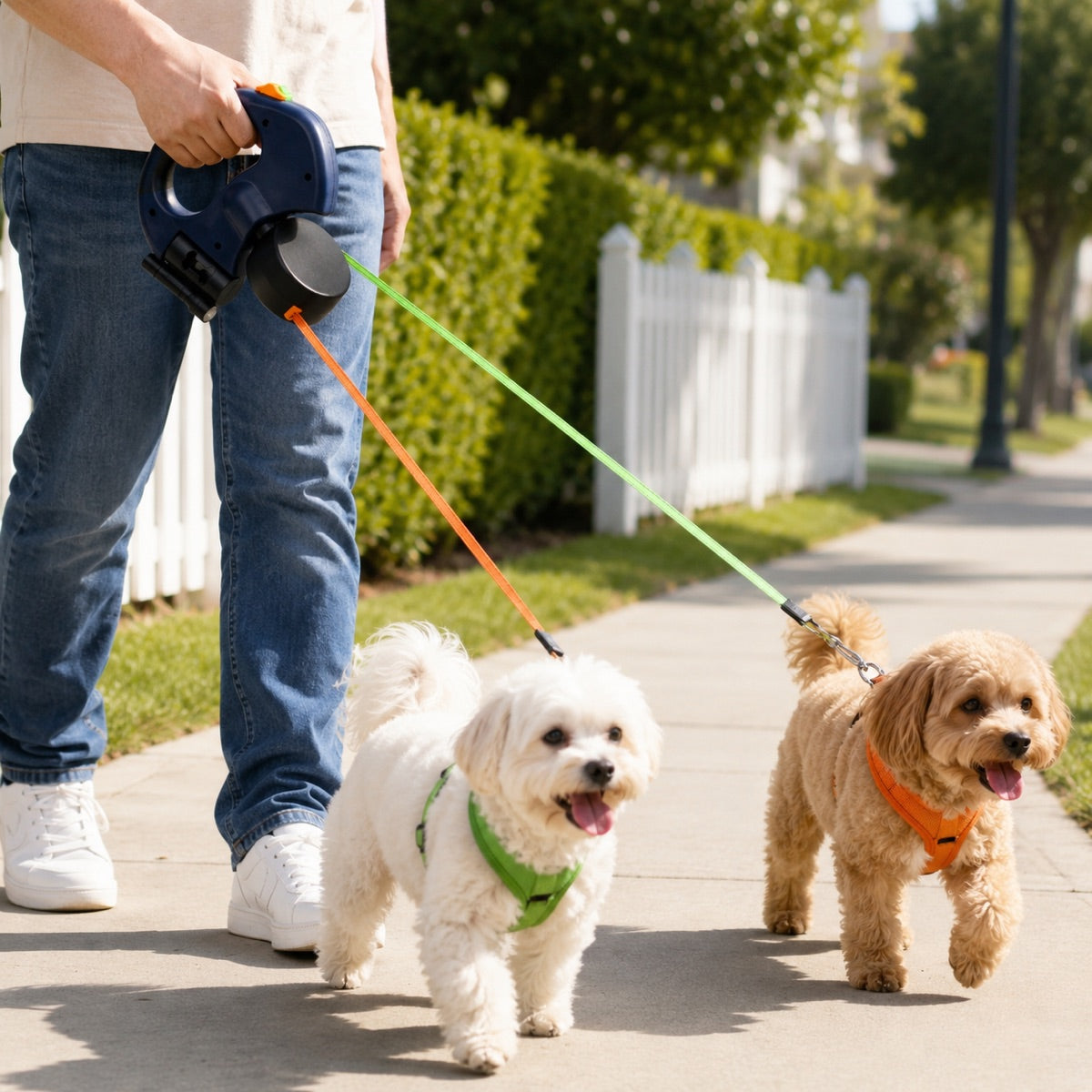Dual Dog Leash, 360° Tangle-Free Retractable with LED