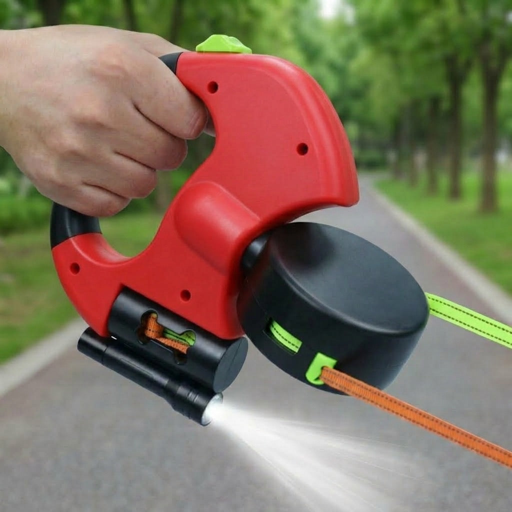 Dual Dog Leash, 360° Tangle-Free Retractable with LED