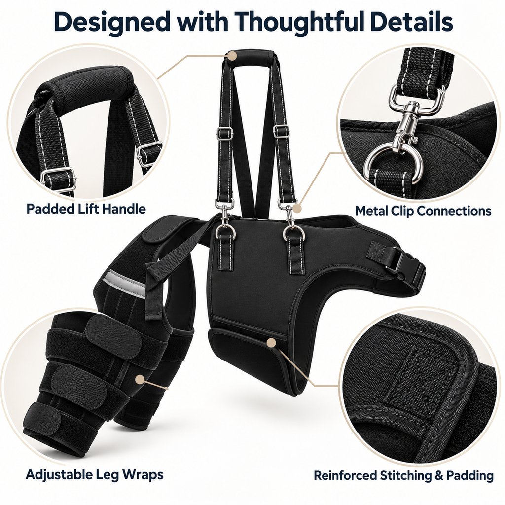 Dual Rear Leg Support Harness with Lift Handle for Dogs