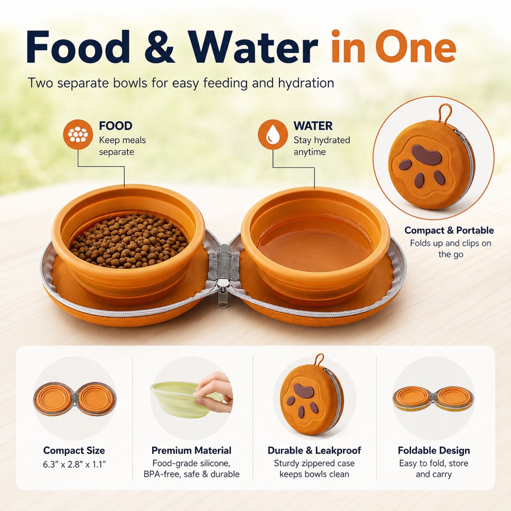 2-in-1 Collapsible Pet Travel Bowl for Walks and Road Trips
