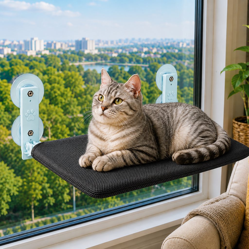 Foldable Cat Window Hammock with Suction Cup Mount