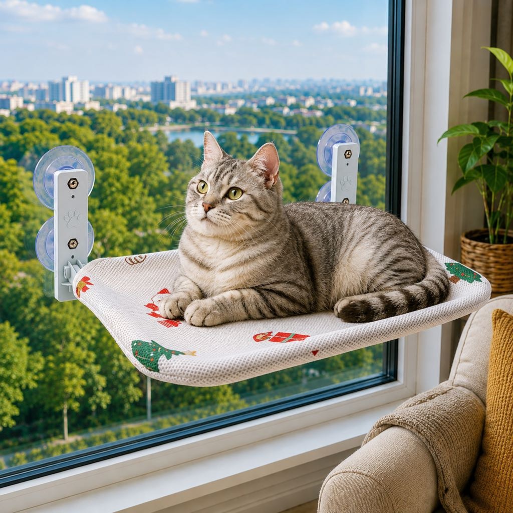 Foldable Cat Window Hammock with Suction Cup Mount
