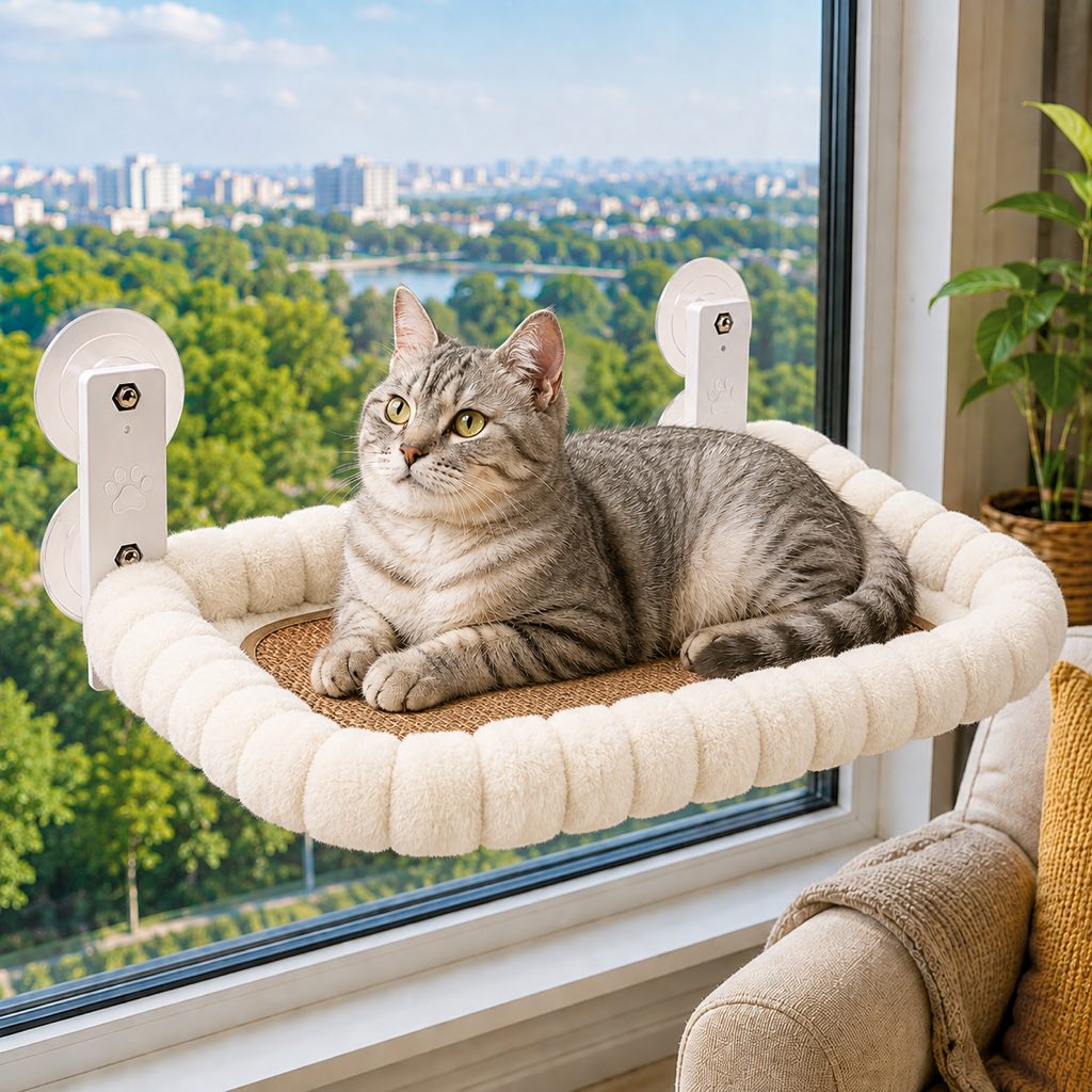 Foldable Cat Window Hammock with Suction Cup Mount