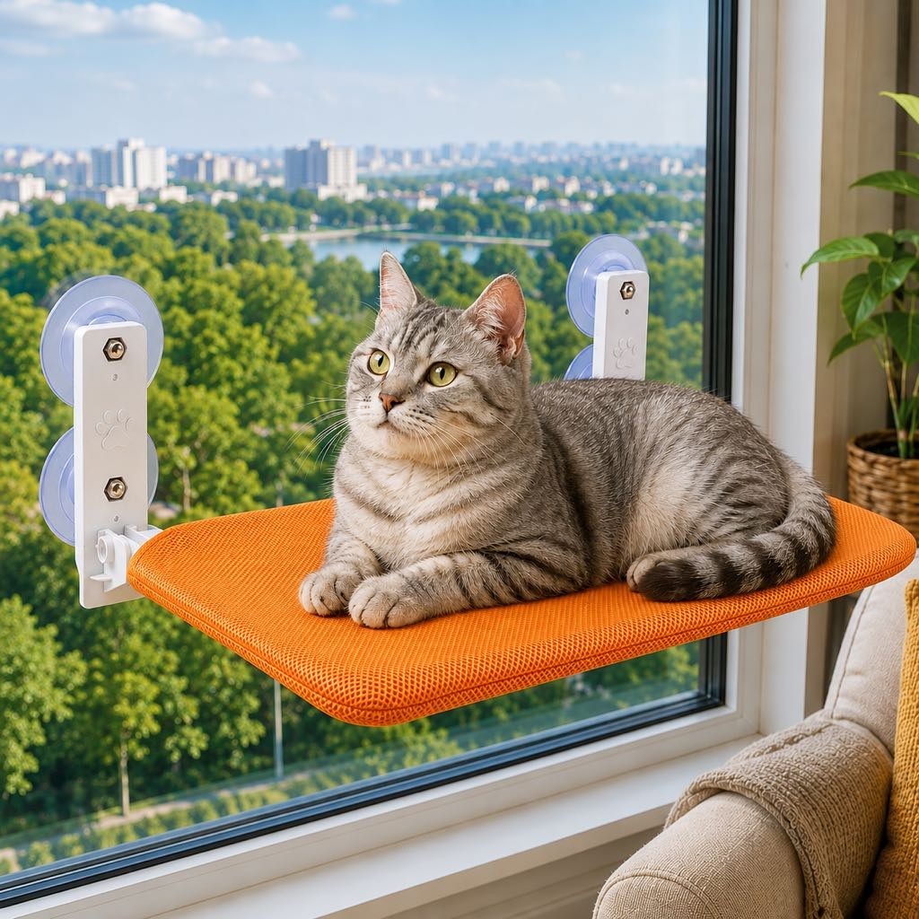 Foldable Cat Window Hammock with Suction Cup Mount