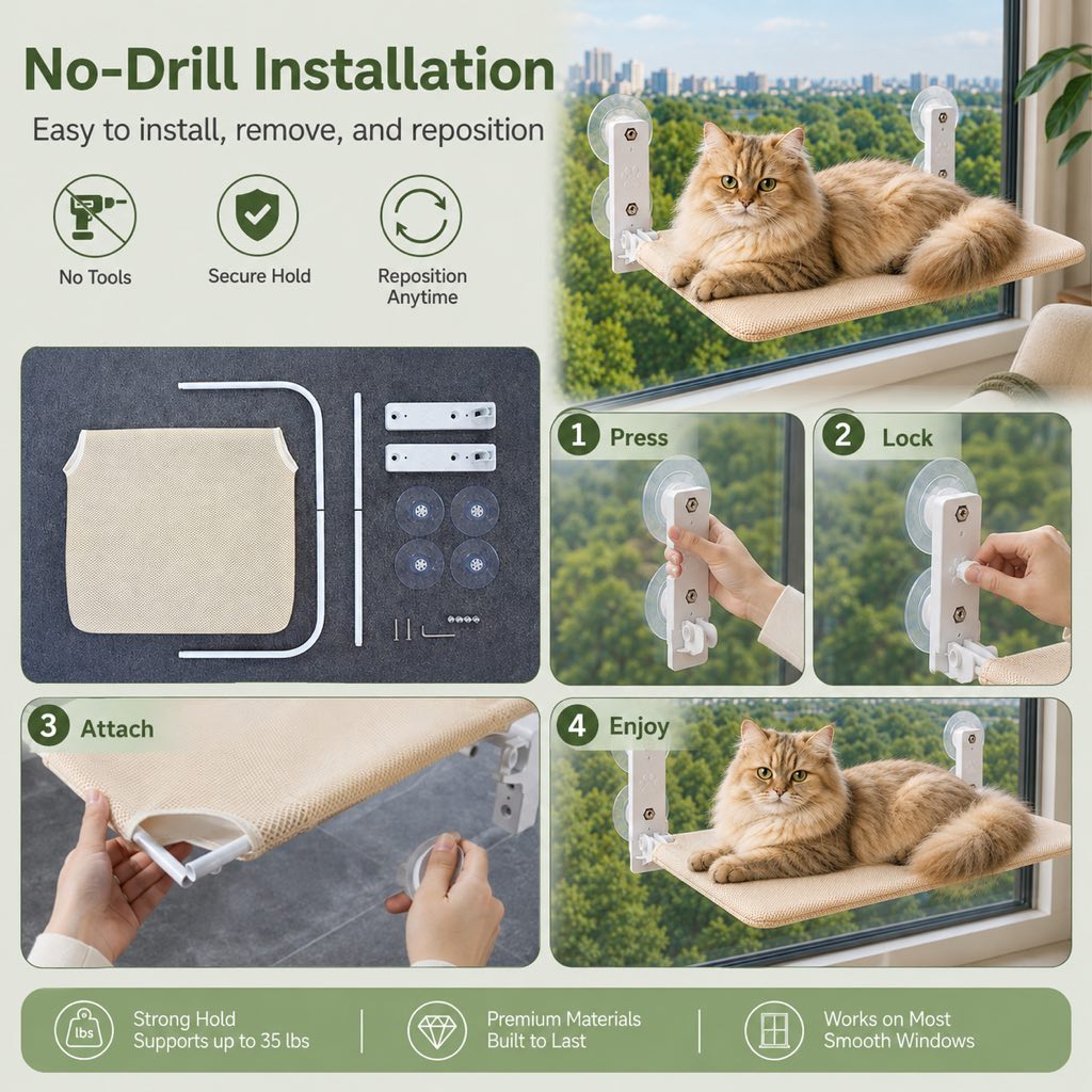 Foldable Cat Window Hammock with Suction Cup Mount