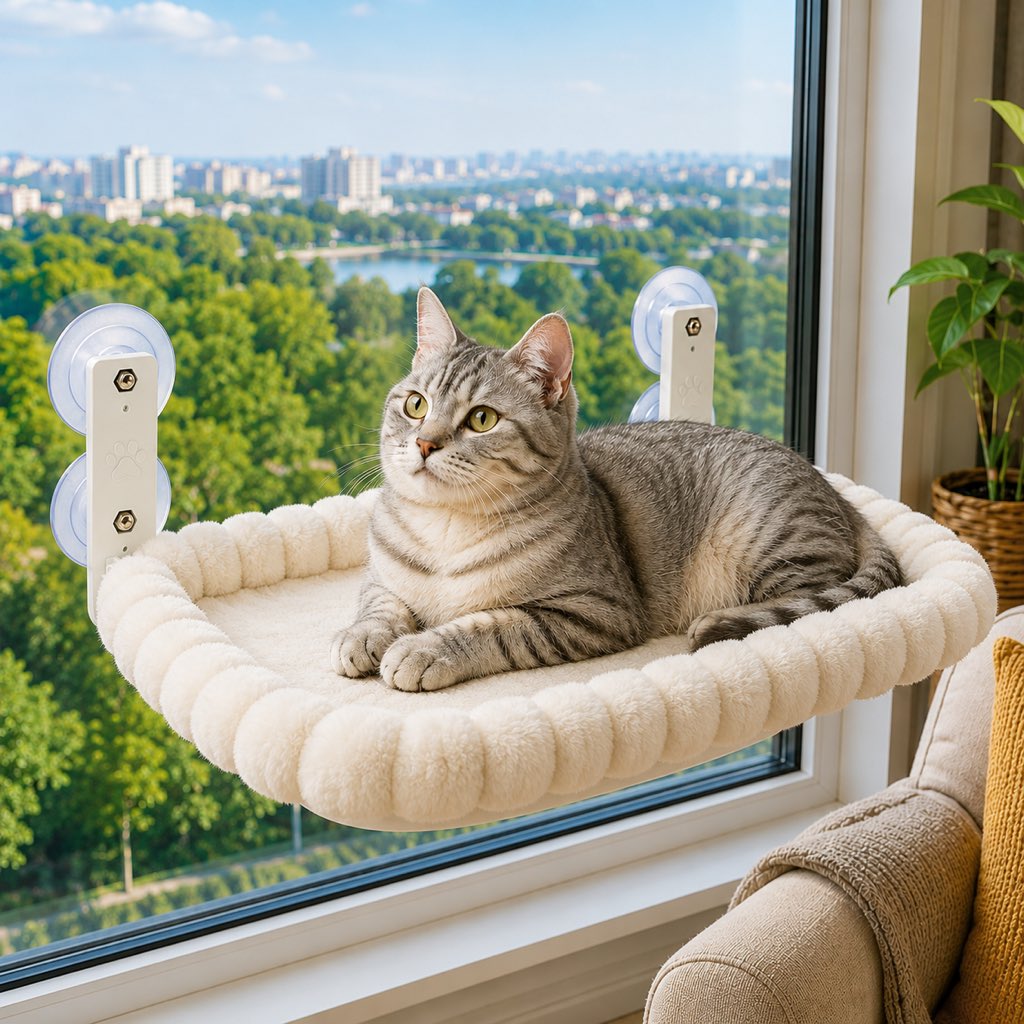 Foldable Cat Window Hammock with Suction Cup Mount