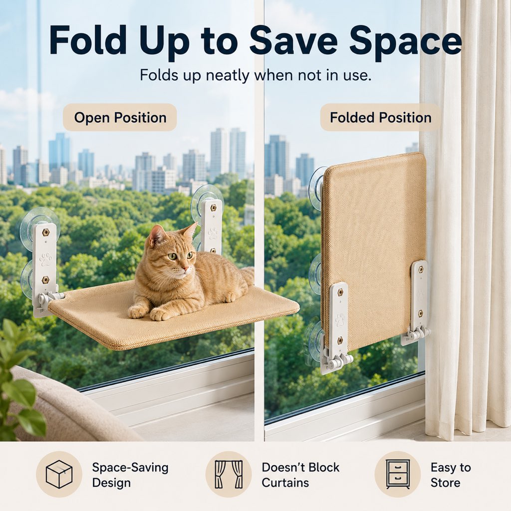 Foldable Cat Window Hammock with Suction Cup Mount