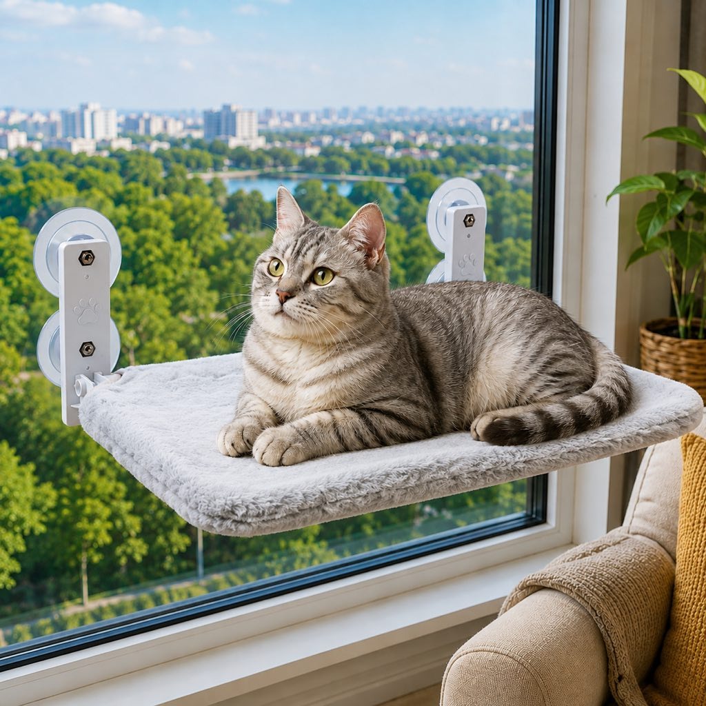 Foldable Cat Window Hammock with Suction Cup Mount