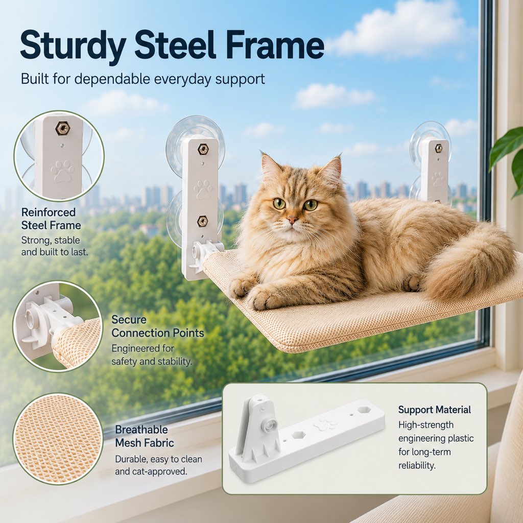 Foldable Cat Window Hammock with Suction Cup Mount