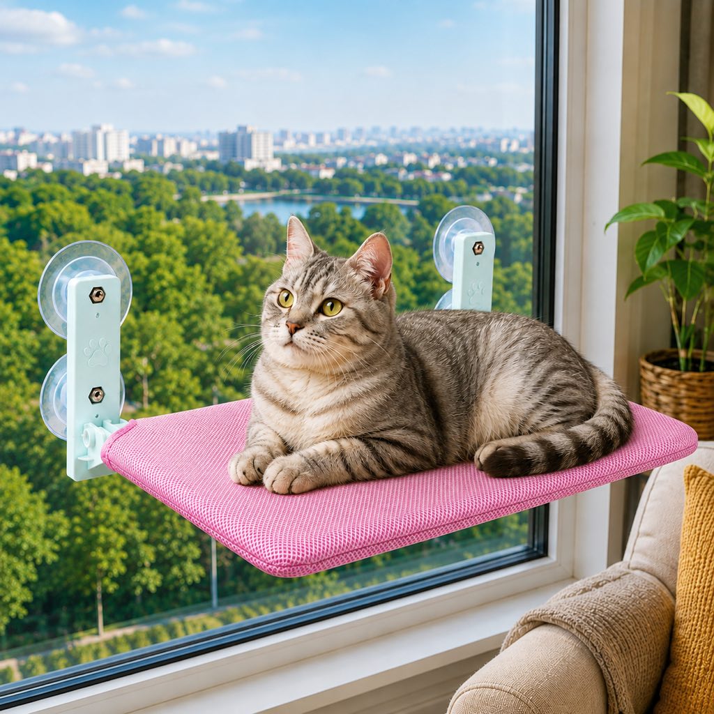 Foldable Cat Window Hammock with Suction Cup Mount