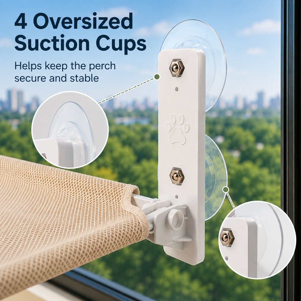 Foldable Cat Window Hammock with Suction Cup Mount