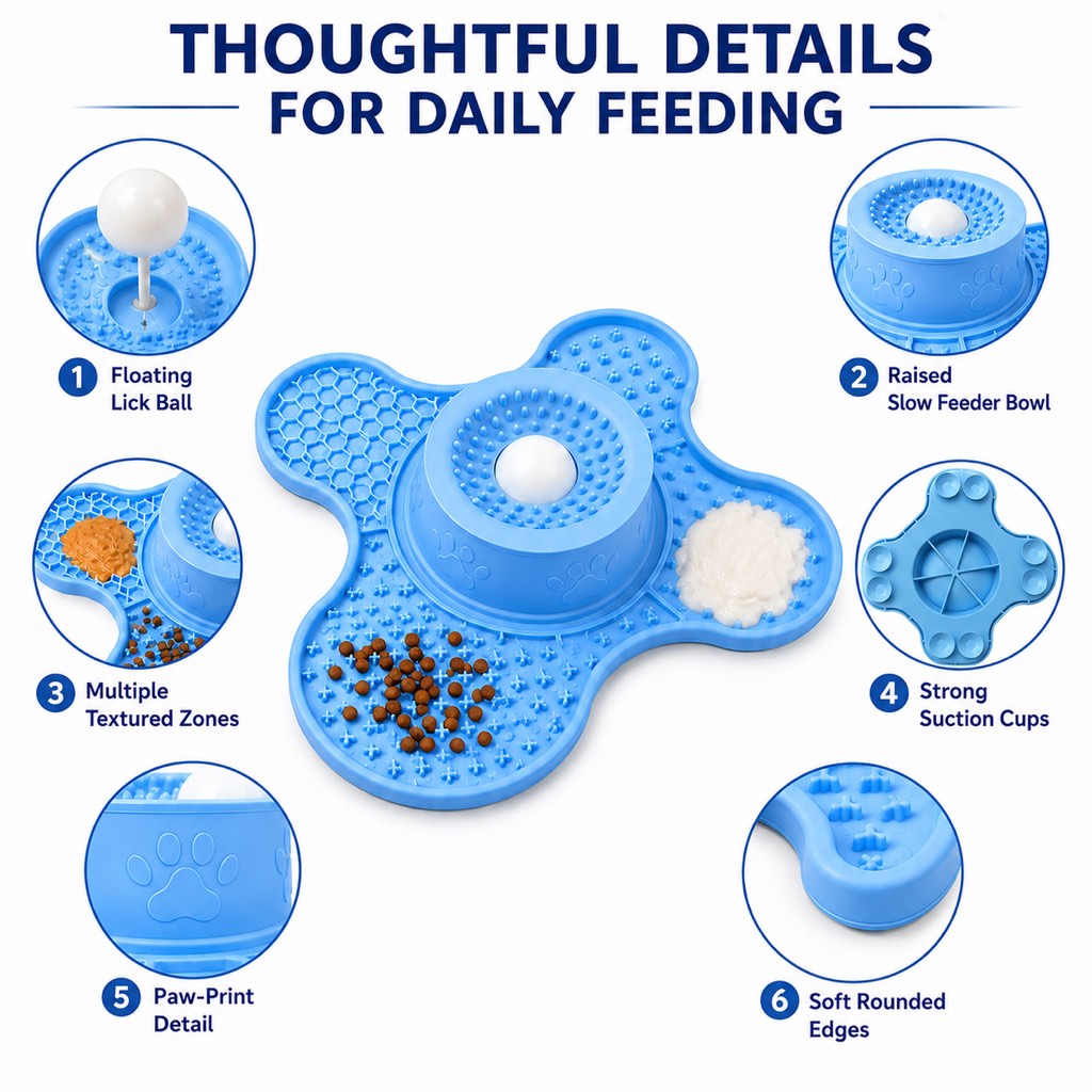 3-in-1 Dog Lick Mat & Slow Feeder Bowl for Bath Time