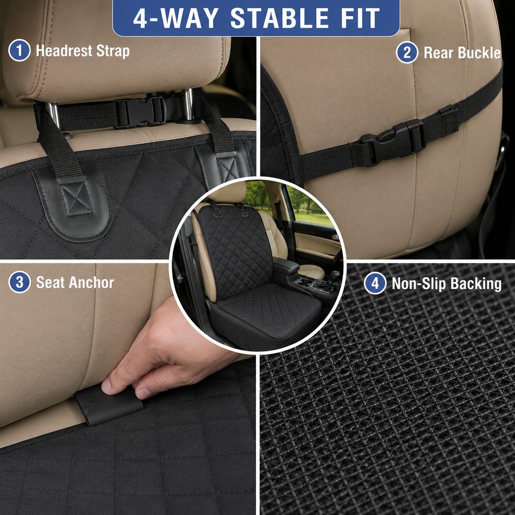 Front Seat Pet Car Seat Cover with Seat Belt Tether