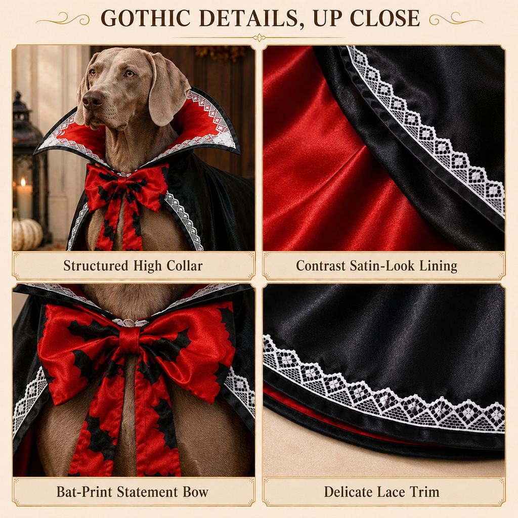 Vampire Dog Cape Halloween Costume with Stand-Up Collar