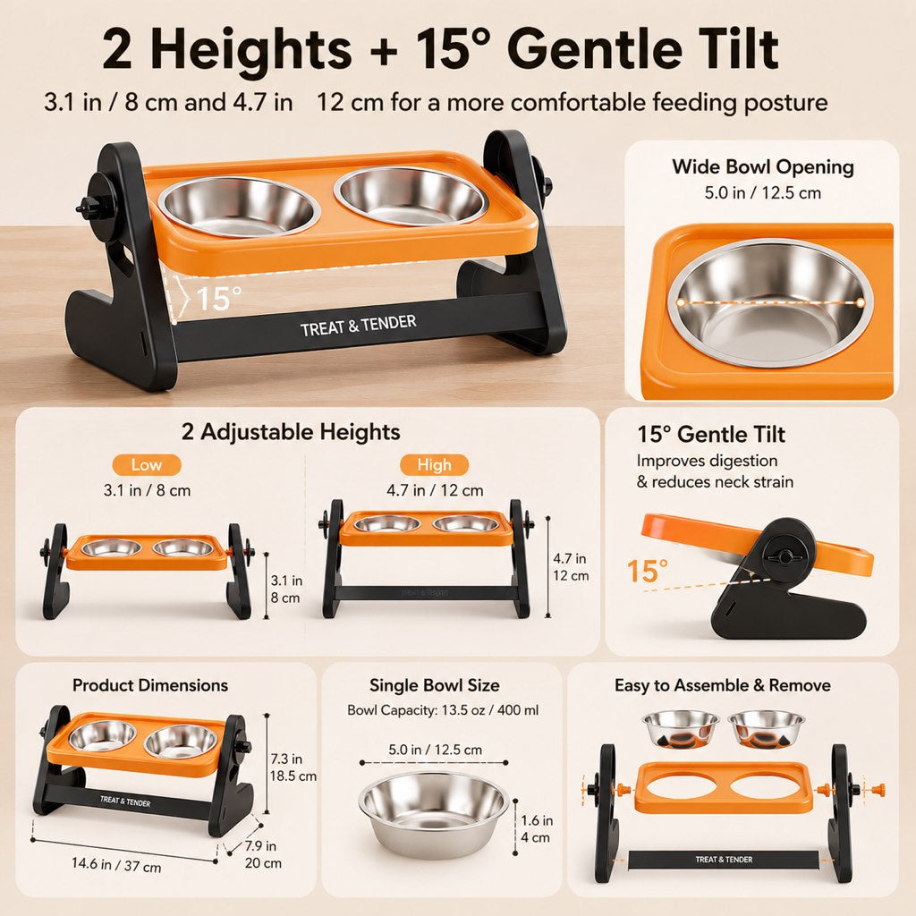 Adjustable Elevated Stainless Steel Bowls for Cats and Dogs