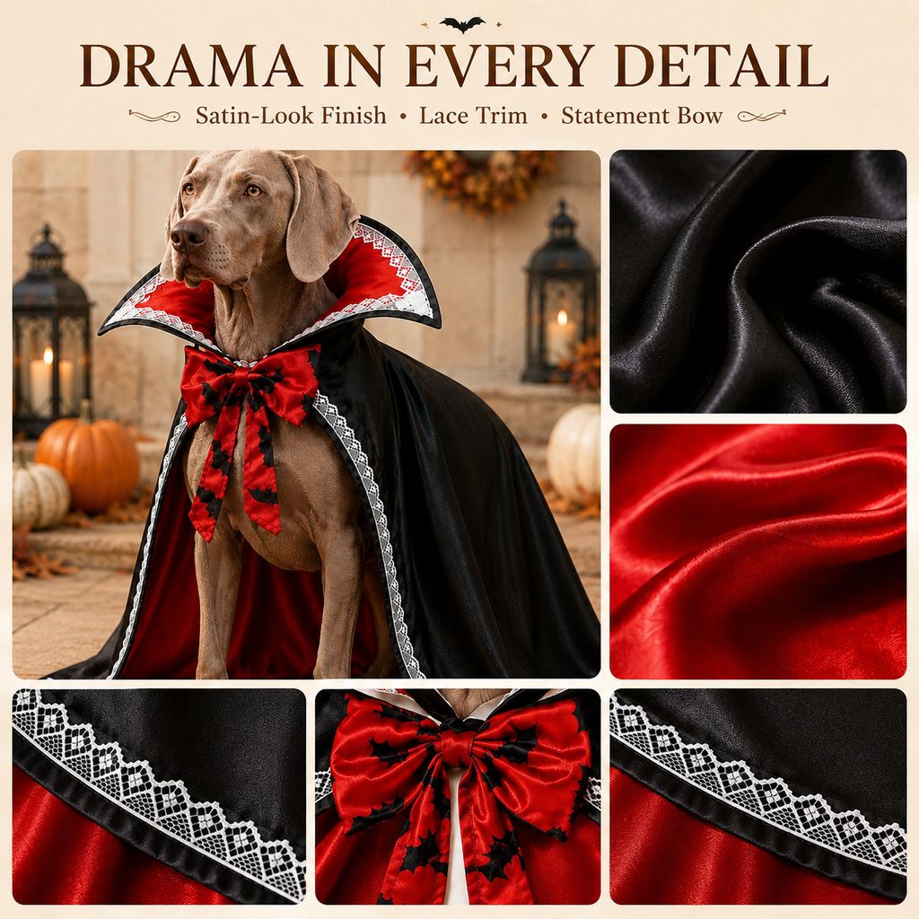 Vampire Dog Cape Halloween Costume with Stand-Up Collar
