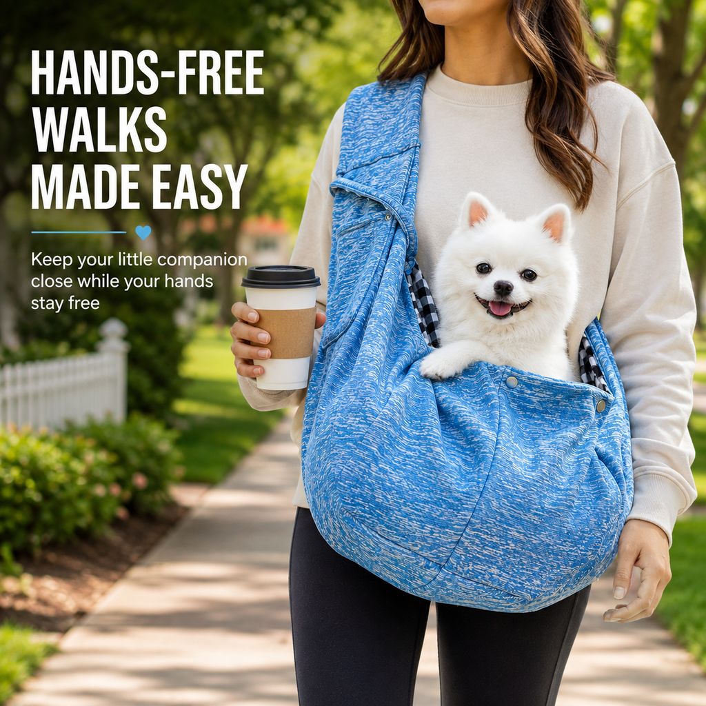 Hands-Free Pet Sling Carrier with Wide Shoulder Strap